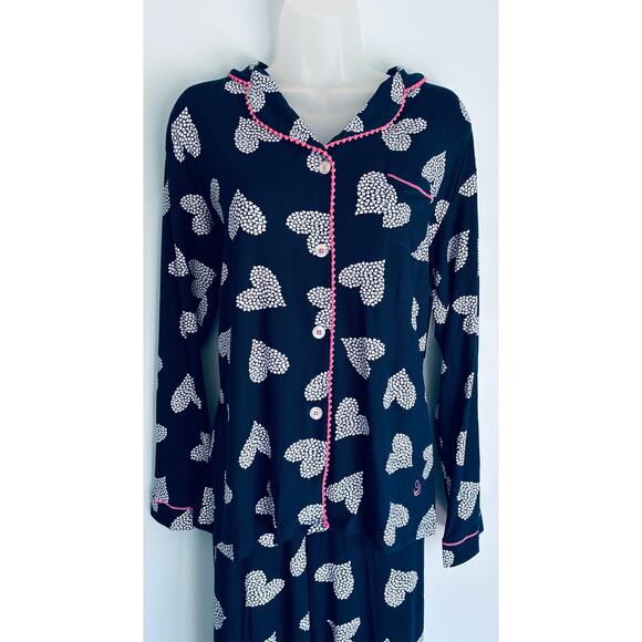 Cuddl Duds Pajama Set NWT Blue and White Hearts Medium - Picture 2 of 10